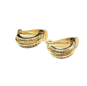 0079 Clip On Encrusted Rhinestone Gold Hoops